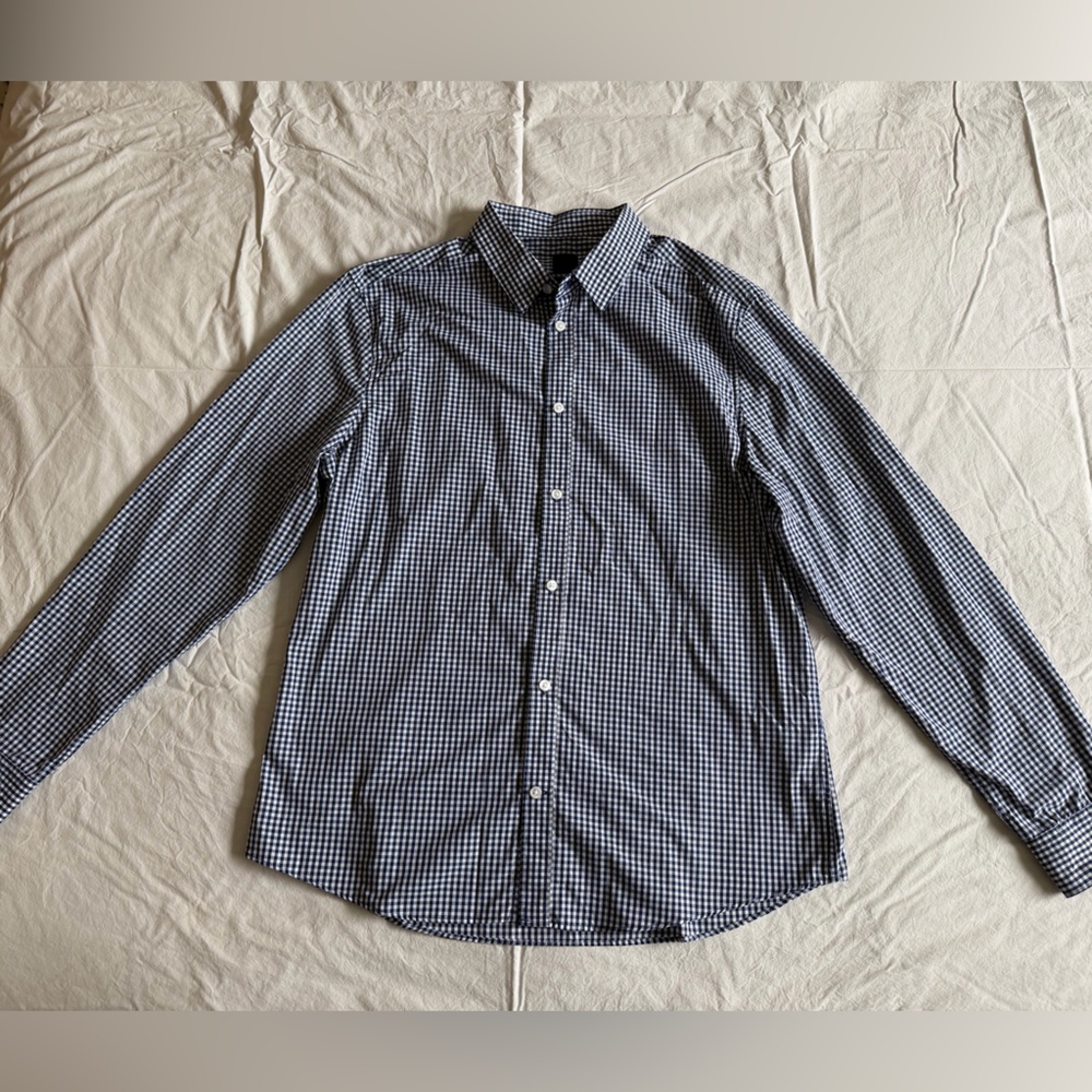 H&M Navy Checkered Dress Shirt